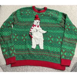 Blizzard Bay Funny Ugly Holiday Christmas Large Polar Bear Sweater Green